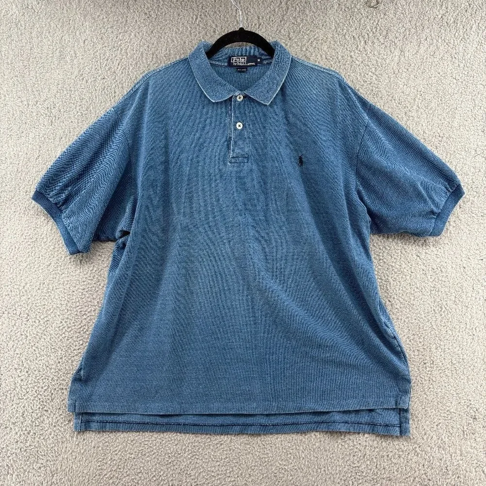 Vintage Ralph Lauren Blue Cotton Polo Shirt - Size XL Made in USA